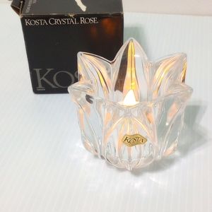 Vintage Kosta Boda Sweden Crystal Rose Candle Holder
